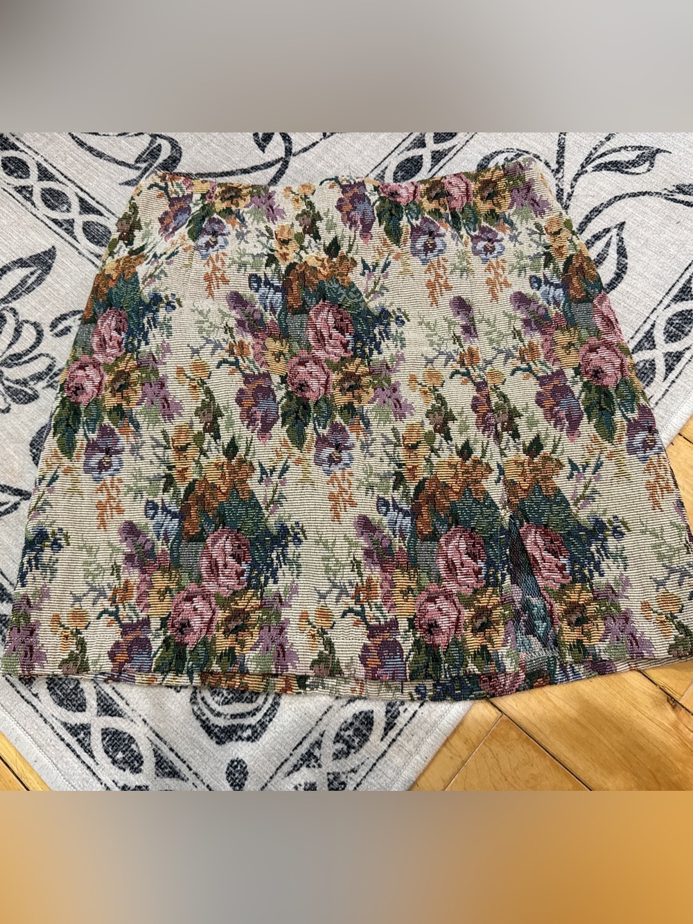 Floral Jacquard Decorative Skirt Cream with Pink & Green Accents